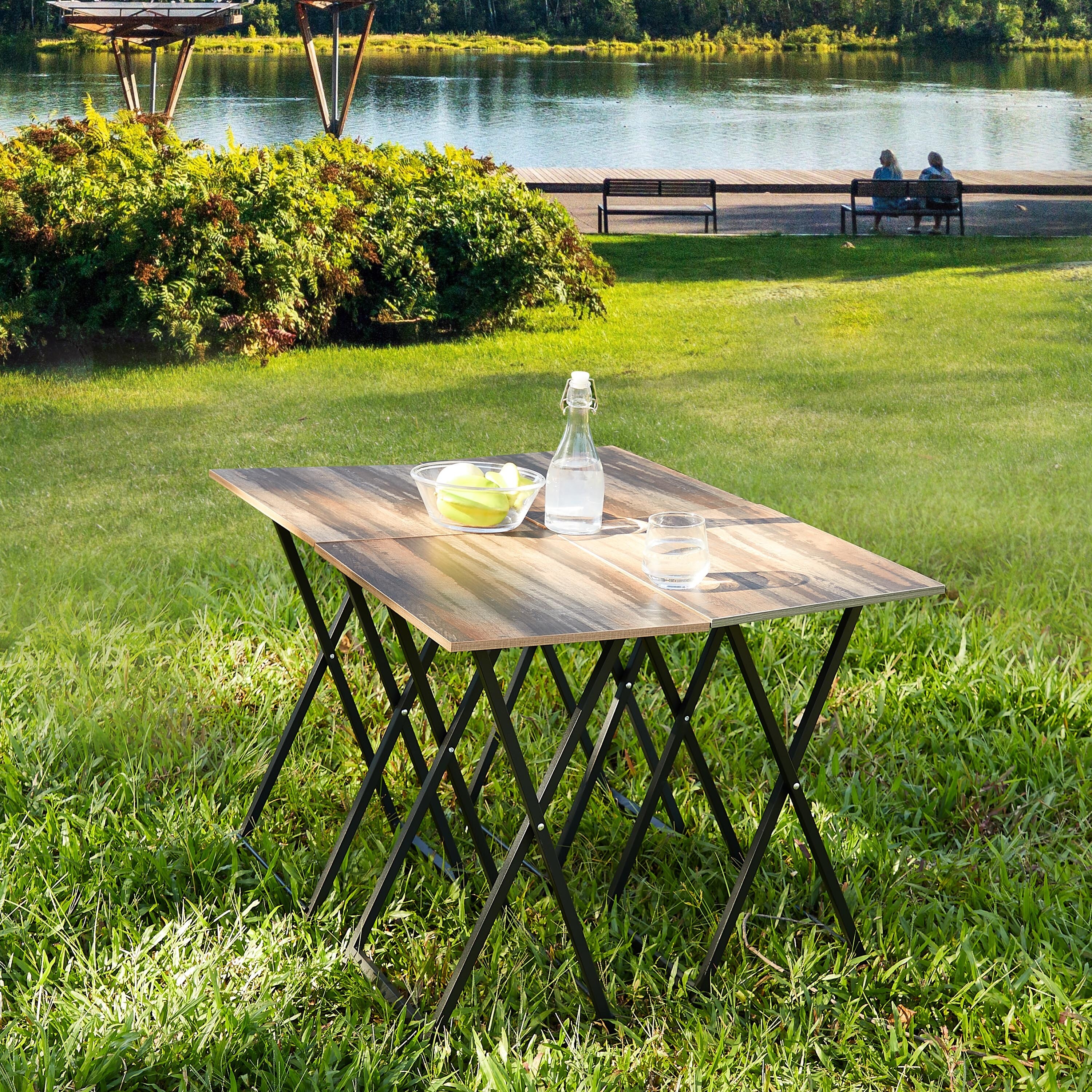 4 Piece Folding Tray Table TV Trays Snack Table Set with Stand No Assembly Required Brown Black 18.9x14.2 Bed Bath Beyond 39451705